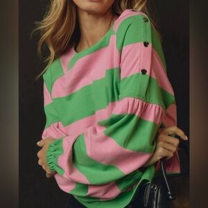 Anthropologie Maeve Striped Boxy Long Sleeve Sweatshirt Size Medium Petite